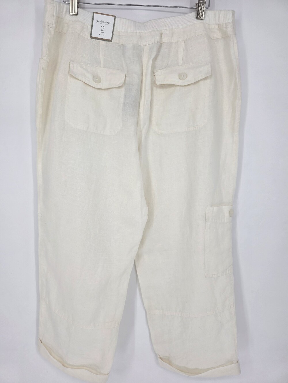 Chico's Ultimate Fit White 100% Linen Crop Cargo Pants NWT Chico Size 2 - Picture 3 of 11